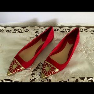 Brian Atwood B Shini Red Suede Flat